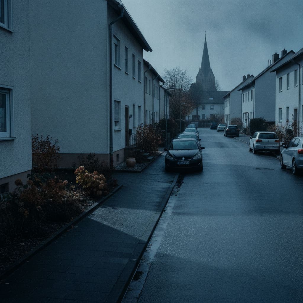 Wohnstraße mit Nachkriegshäusern im Augsburger Nordosten